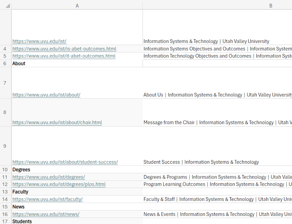 A screenshot of a part of the excel sheet created during the audit.