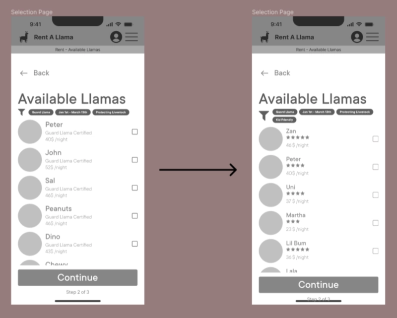 A change in labels and llama display coming from the usability study.